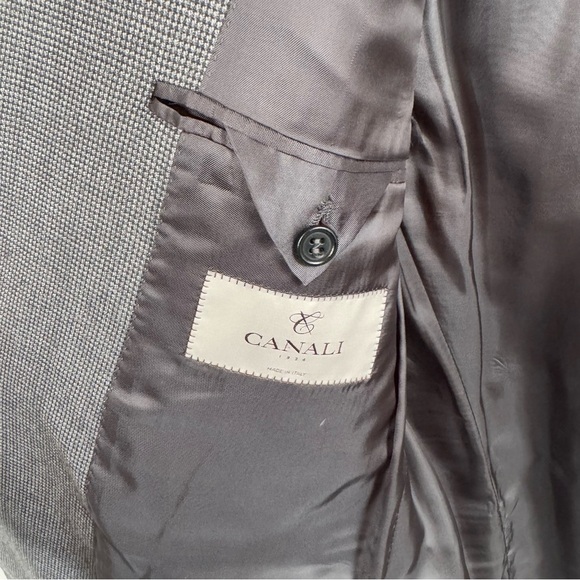 Canali 100% Wool Light and Dark Gray Micro Check Classic 2 Button Blazer Sz 46L - Picture 10 of 12